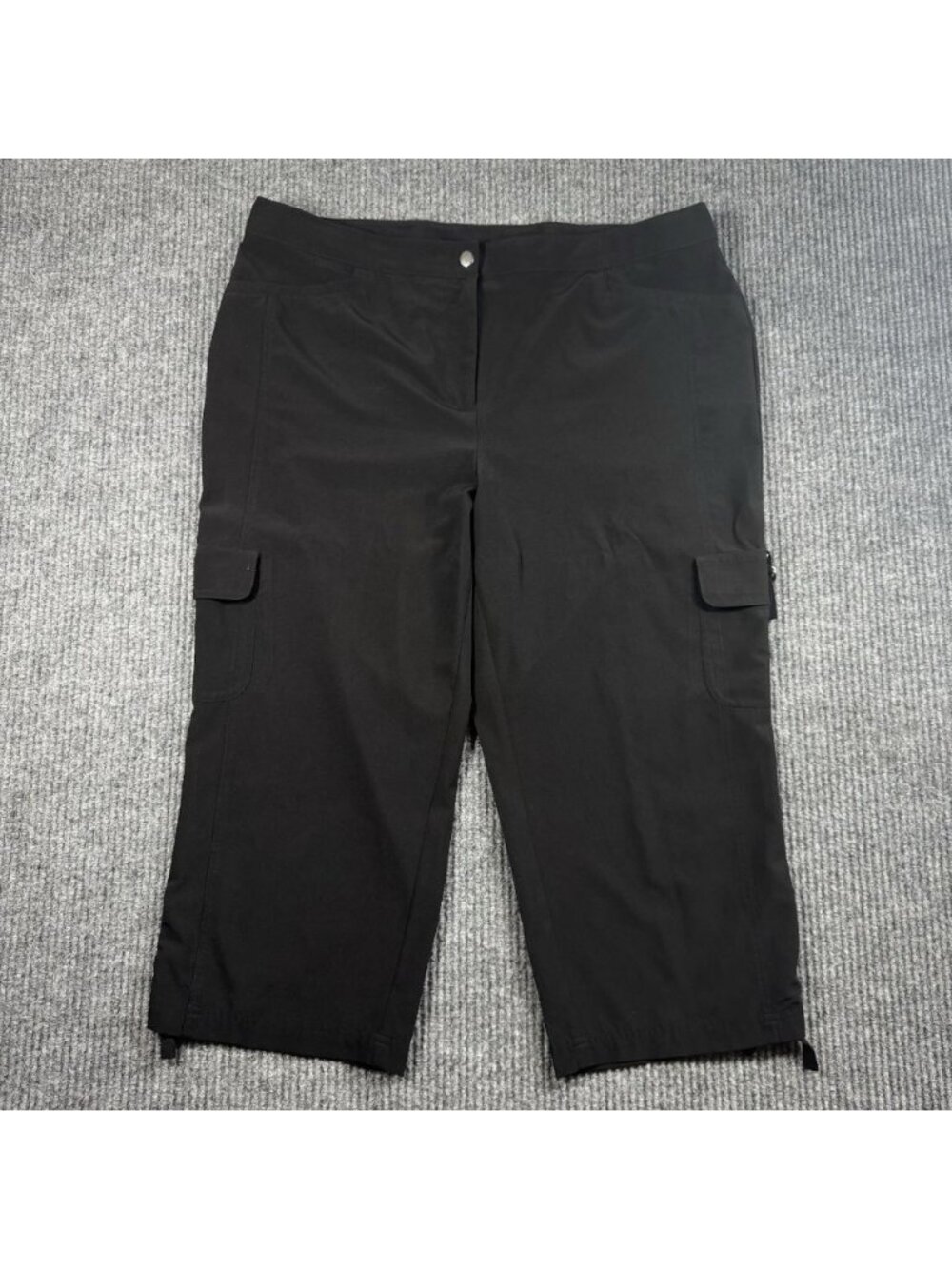 Chicos Zenergy Pants Womens 2.5/Large Black Crop Cargo Ruched Tie Hem High Rise
